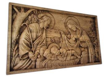 Narodzenie Pańskie drewniane – płaskorzeźba świąteczna Prezent dla mamy