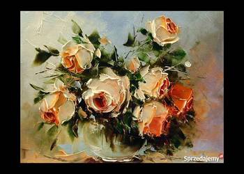 Kowalik - Róże X - 30x40cm Obraz Olejny Kwiaty w Wazonie