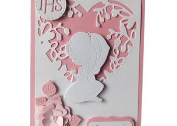 ZAPROSZENIA KOMUNIA DZIEWCZYNKA W SERCU C6 RÓŻ - BIEL