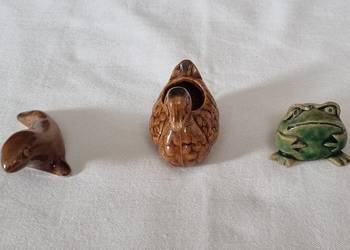 Ceramiczne figurki -  gęś, foka, żaba – szkliwione