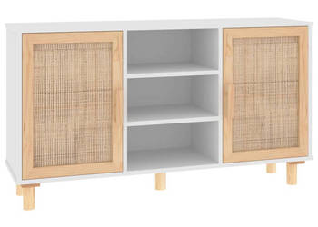 Kredens biały 105x30x60 cm lita sosna i naturalny rattan WM-345639