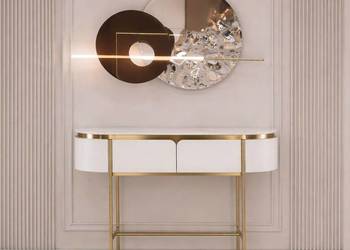 Konsola glamour ecru złota Bueno z marmurem 140x36x86
