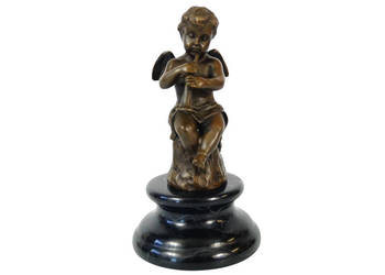 Rzeźba z brązu ANIOŁ putto grający figura z brązu