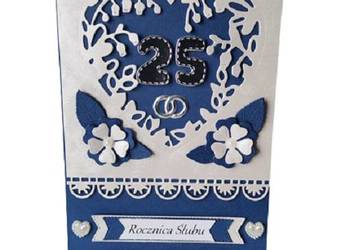 Kartki Pamiątka 25 Lecie Ślubu Obrączki W Sercu Koronka B6 Granat – Srebro