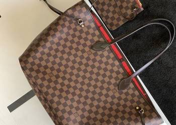 Torebka Louis Vuitton Neverfull GM Damier Ebene brązowa kratka skóra