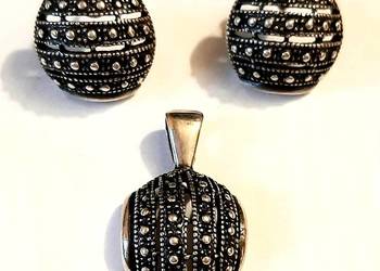 Srebrny oryginalny stary komplet, kolczyki i wisiorek