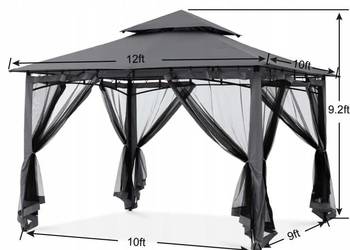 Altana ogrodowa z siatką na patio, podwójny dach3,6 x 3 x 2,8m