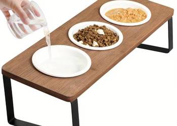 Podwyższony stojak na miski 3 szt ceramiczne w zestawie dla kota psa