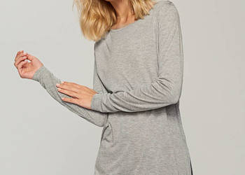 Szary longsleeve Reserved L koronkowa wstawka wiskoza bluzka top