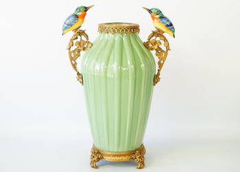Porcelanowy wazon dwa ptaki kolibry waza amfora porcelana z brązem