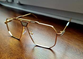 Piękne męskie okulary lub unisex nowość 2026 kwadratowe luksusowe pozłacane