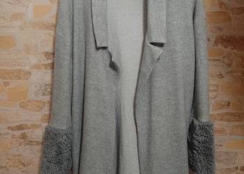 (36/S) ZARA/Szary płaszcz oversize z futrzanymi rękawami z Madrytu
