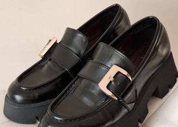 Zara 39 mokasyny loafersy czarne wysoka podeszwa