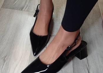 (43( CZARNE czółenka wieczorowe z odkrytą piętą, NOWE