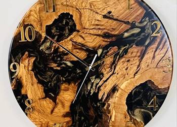 Unikalny Zegar Ścienny Drewno Oliwne/Dąb i  Żywica Epoksydowa (50 cm)