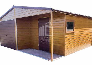 GARAŻ BLASZANY 6m x 6m poziom dwuspad  Brama + drzwi + okno ID204