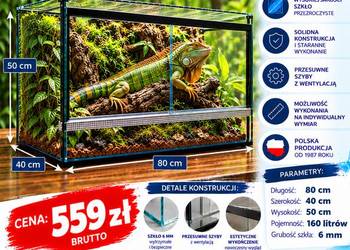 Terrarium szklane 80x40x50 cm – szkło 6 mm – producent Trans-Glass