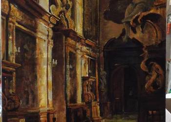Sprzedam olej na płótnie "nawa katedry w Sandomierzu" 50x70