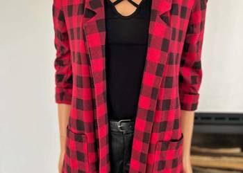 FB Sister marynarka krata czerwona czarna 38 M długa casual elegancka