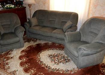Piękny komplet wypoczynkowy Bologna sofa 3 os i 2 fotele szara zieleń NOWY