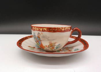 Stara Japońska Filiżanka espresso ze spodkiem GEJSZA Porcelana Skorupkowa