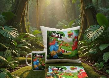 Piratix Crazy Jungle Magic Box figurki zestaw kubek + poduszka + puzzle