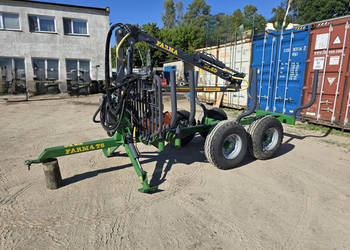 Przyczepa leśna do zrywki FARMA T6, własna hydraulika z pompą, żuraw C3,8 …