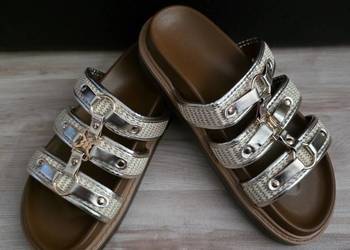 Ztote Plecione Klapki w Stylu Gladiatorek roz.38