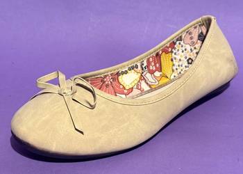 Beżowe gładkie baleriny z kokardą rozmiar 37