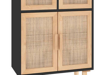 Komoda czarna 60x30x75 cm lita sosna i naturalny rattan WM-345637
