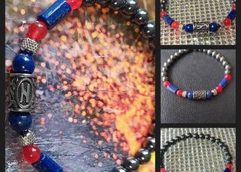 Bransoletka 20 cm runa stal kamień Lapis Lazuli Agat