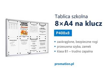 Tablica ogłoszeniowa szkolna 8×A4 z bezpiecznymi narożnikami P408x8