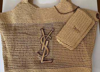 SAINT LAURENT Ysl ICARE IN RAFFIA siatka torebka plażowa od ręki