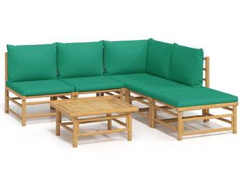 vidaXL 6-cz. zestaw mebli do ogrodu, zielone poduszki, bambus(SKU:3155167)
