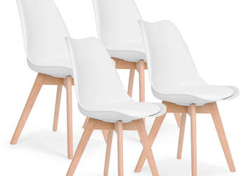 Zestaw 4 krzeseł krzesło do salonu jadalni z poduszką białe ModernHome