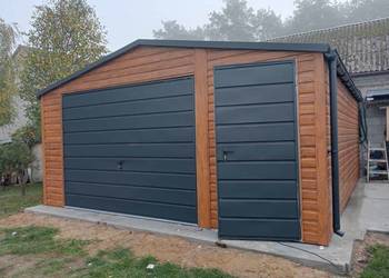Garaż Blaszany 5x6 Drewnopodobny PREMIUM – Brama Uchylna, Dwuspadowy