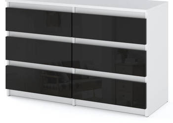 Komoda 6 Szuflad Hugo Nowoczesna 100cm Szafka Biały Czarny Połysk Glamour