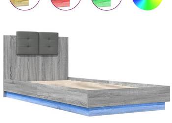 vidaXL Rama łóżka z wezgłowiem i LED, szary dąb sonoma(SKU:3210029)