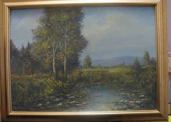 Obraz olejny 70 x 50 cm Lilie wodne