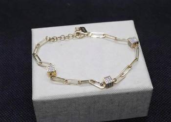 ŁADNA ZŁOTA BRANSOLETKA "KOSTKI" ZDOBIONA CYRKONIAMI