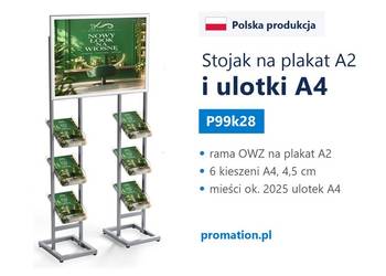 Stojak podwójny na katalogi reklamowe A4 z miejscem na grafikę promocyjną