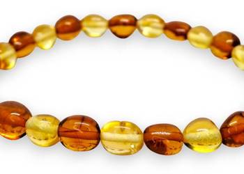 Bransoletka z bursztynu, BURSZTYN bałtycki fasolka cytryna koniak #866