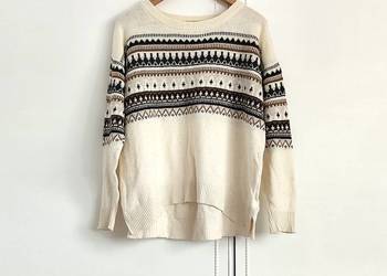 Sweter H&M L.O.G.G. L fair isle oversize vintage cabin core kremowy wzór