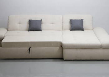 TIL Narożnik z funkcją spania beżowa tkania sztruka rogówka salon sofa kana