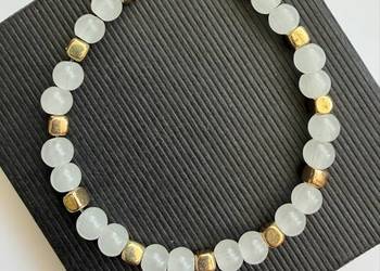 Bransoletka kamień biały jadeit