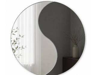 Lustro okrągłe YIN YANG 70 cm – dwuczęściowe, srebrno-grafitowe, dekoracyjn