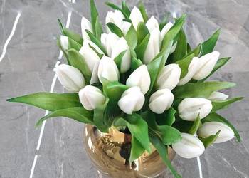 Tulipany silikonowe białe | realistyczny wygląd | 27 cm bukiet | 7 szt.