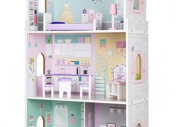 Drewniany domek dla lalek + mebelki wysoka rezydencja Jagodowa ECOTOYS