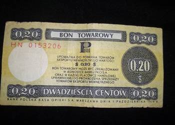 Polski Bon Towarowy 0,20 centów 1979R.
