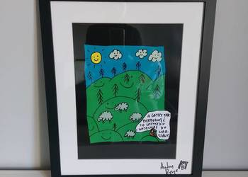 Andrzej Rysuje plakat z autografem, oryginalny, obraz w ramie